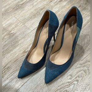ALDO Patchwork Blue Denim & Suede Pointed Toe Pumps – Size 7.5 👠💙